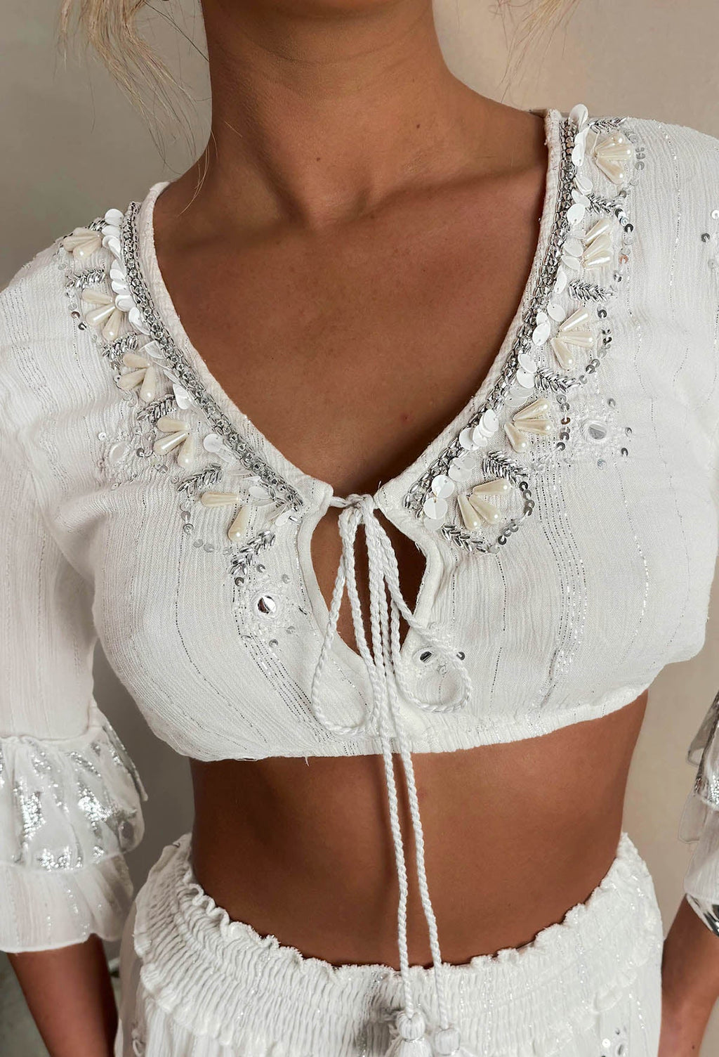 Bahama Breeze White Embroidered Boho Maxi Skirt Co-Ord
