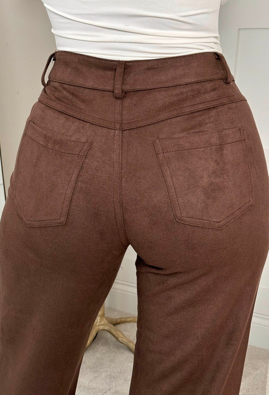 Beautiful One Tan Faux Suede Wide Leg Trousers