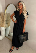 Best Believe Me Black Wrap Front Frill Sleeve Maxi Dress