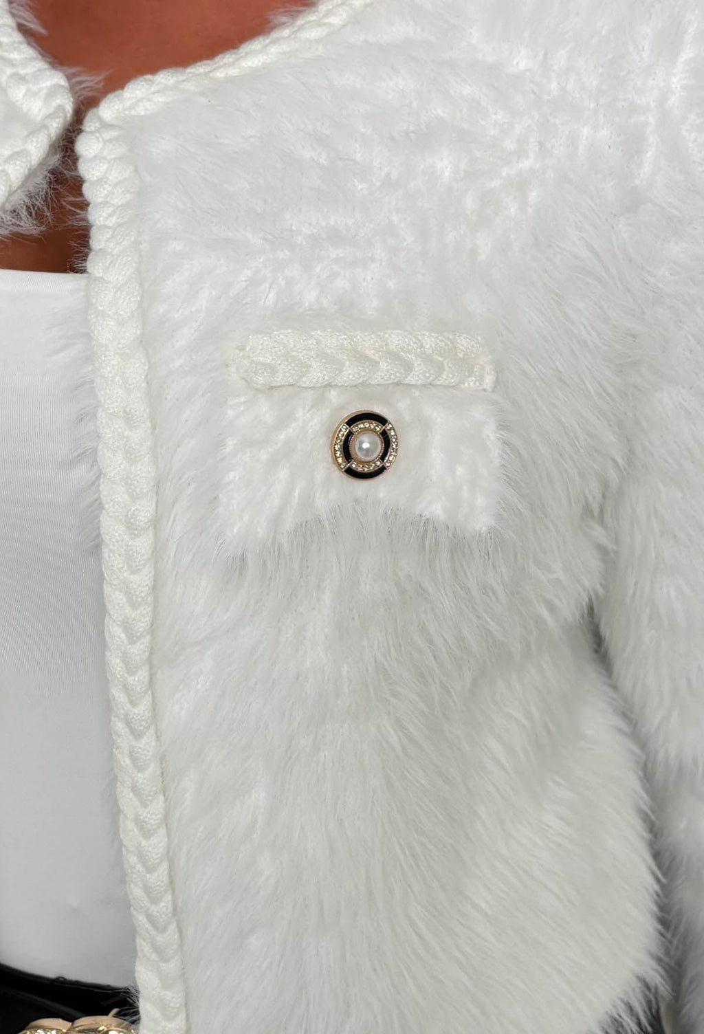 Blair Baby Cream Fluffy Knit Button Detail Cardigan