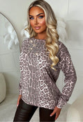 Blush Desire Brown Leopard Embellished Ultra Soft Jumper