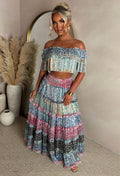 Blush Waves Multi Floral Ruffle Maxi Skirt
