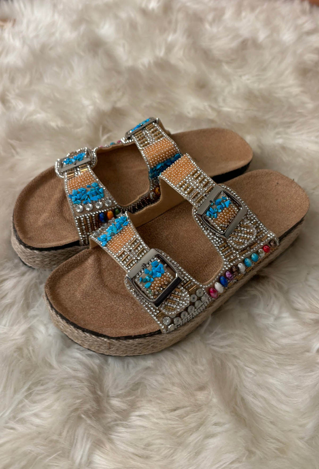 Boho Bali Natural Beaded Adjustable Raffia Sandals Wedges