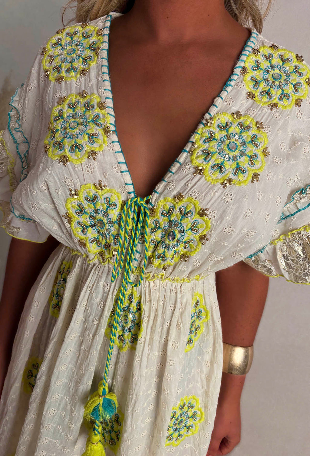 Boho Beautiful Multi Embroidered Boho Maxi Dress