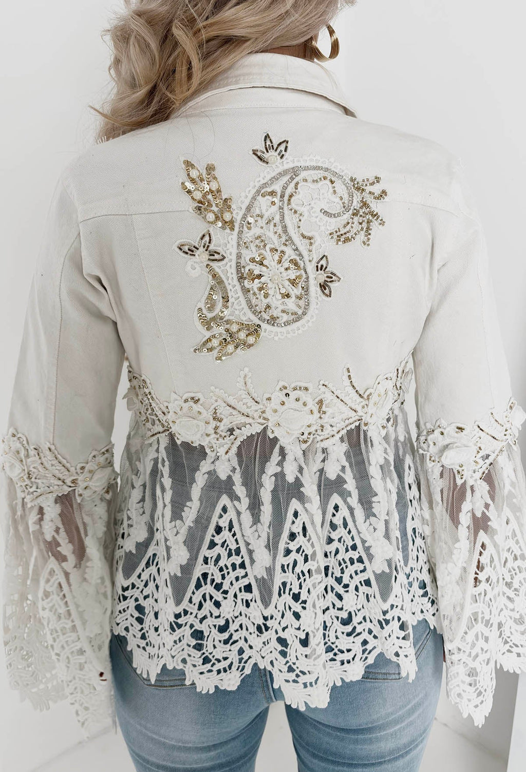 Boho Revival White Lace & Denim Jacket