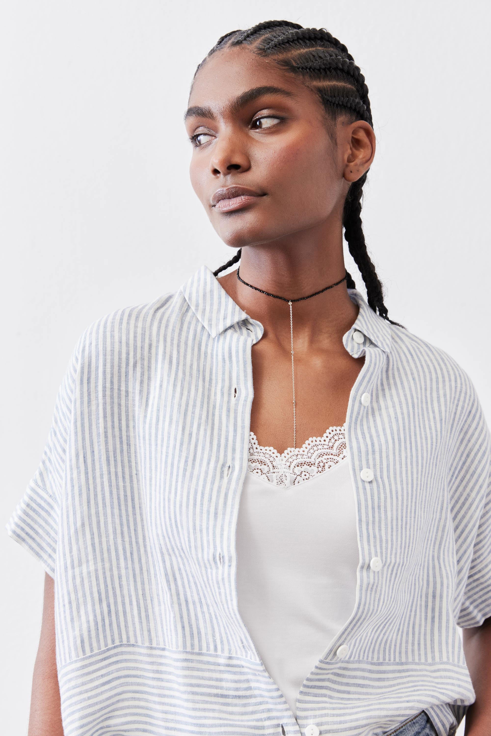 Boxy Linen Cropped Blouse