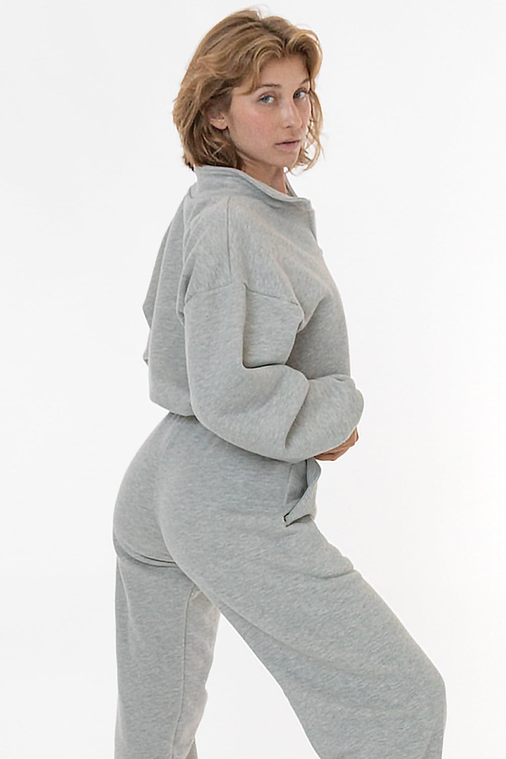 CF396 - Cotton Fleece Half Zip Cropped Pullover