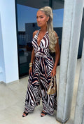 Catwalk Energy Brown Animal Print Halter Jumpsuit