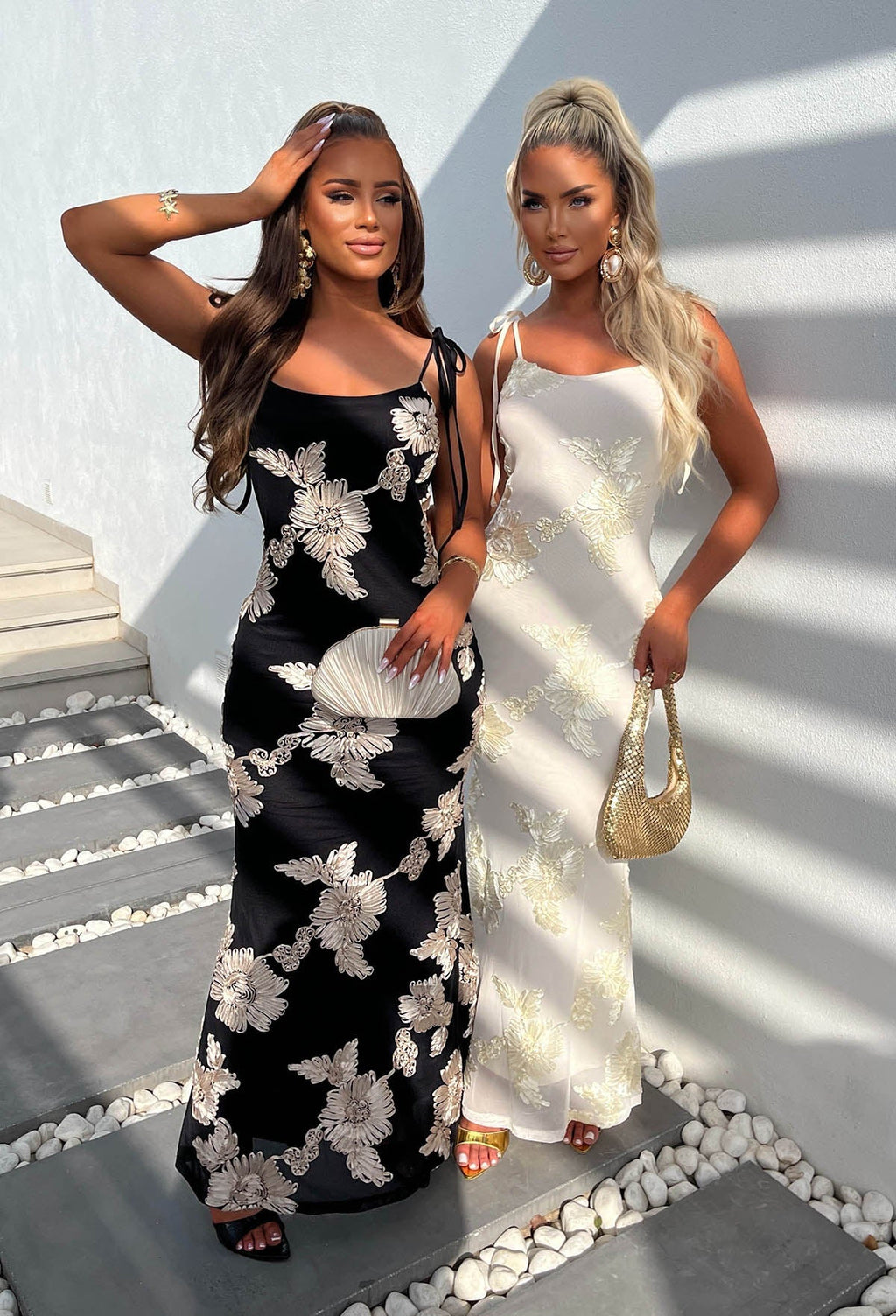 Champagne & Sunsets Cream Ribbon Flower Maxi Dress
