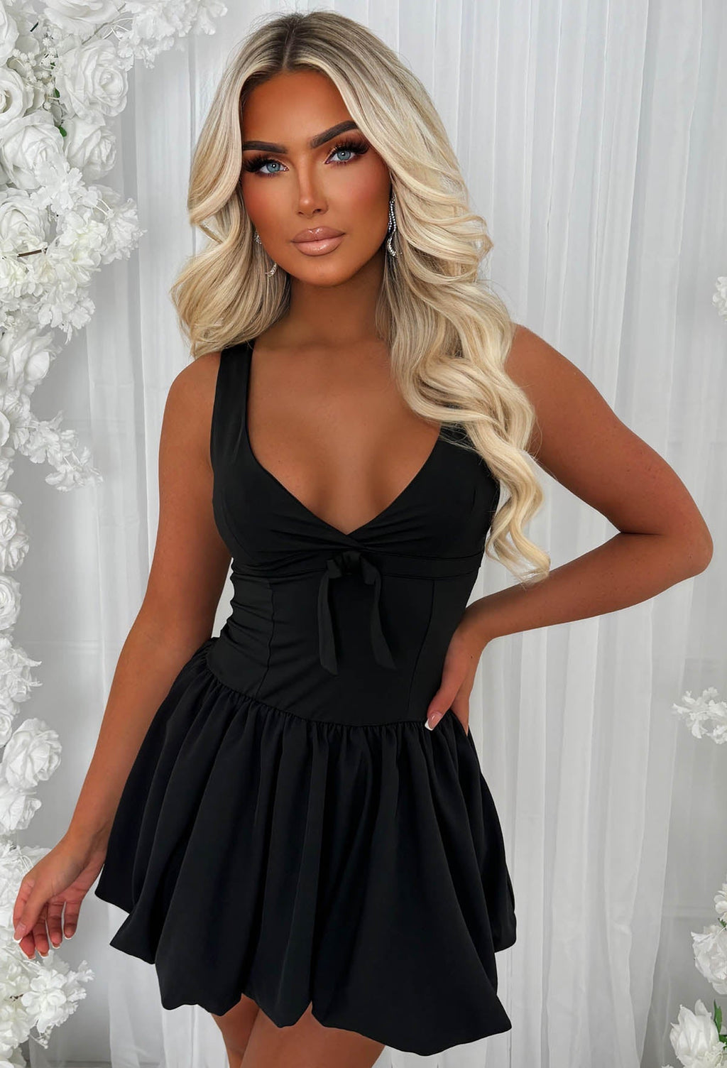 Cher Chic Black Bow Front Puffball Dress
