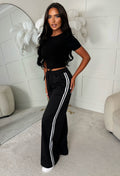 Chic & Cutesie Black Contrast Side Striped Drawstring Trousers