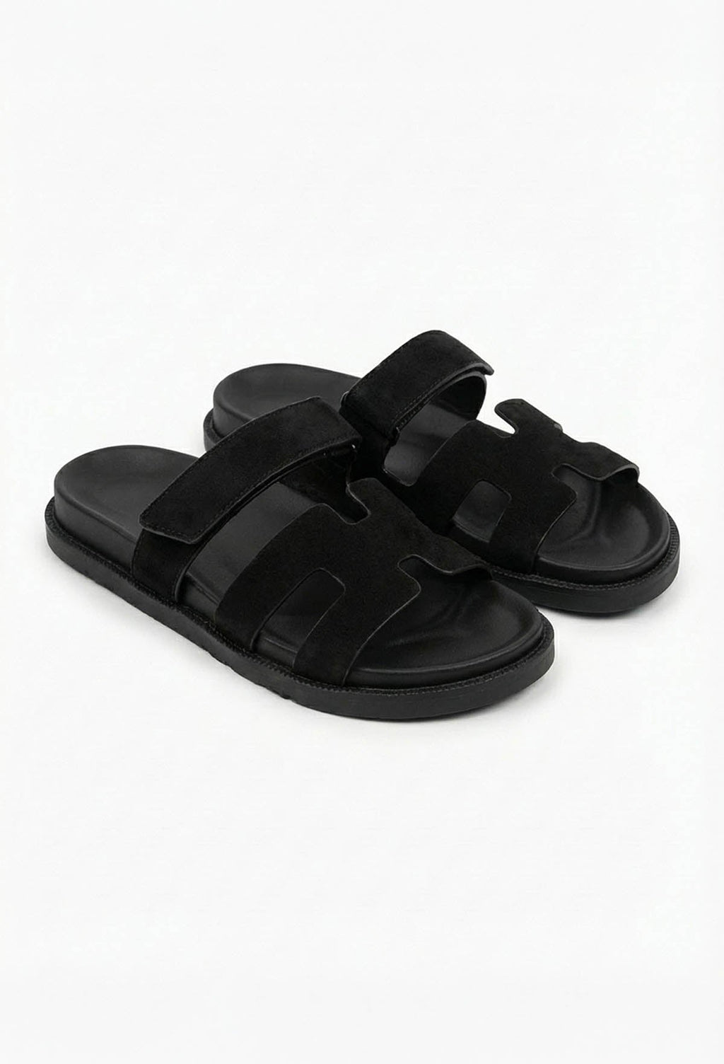 Chic In Summer Black Strap Faux Suede Sandals