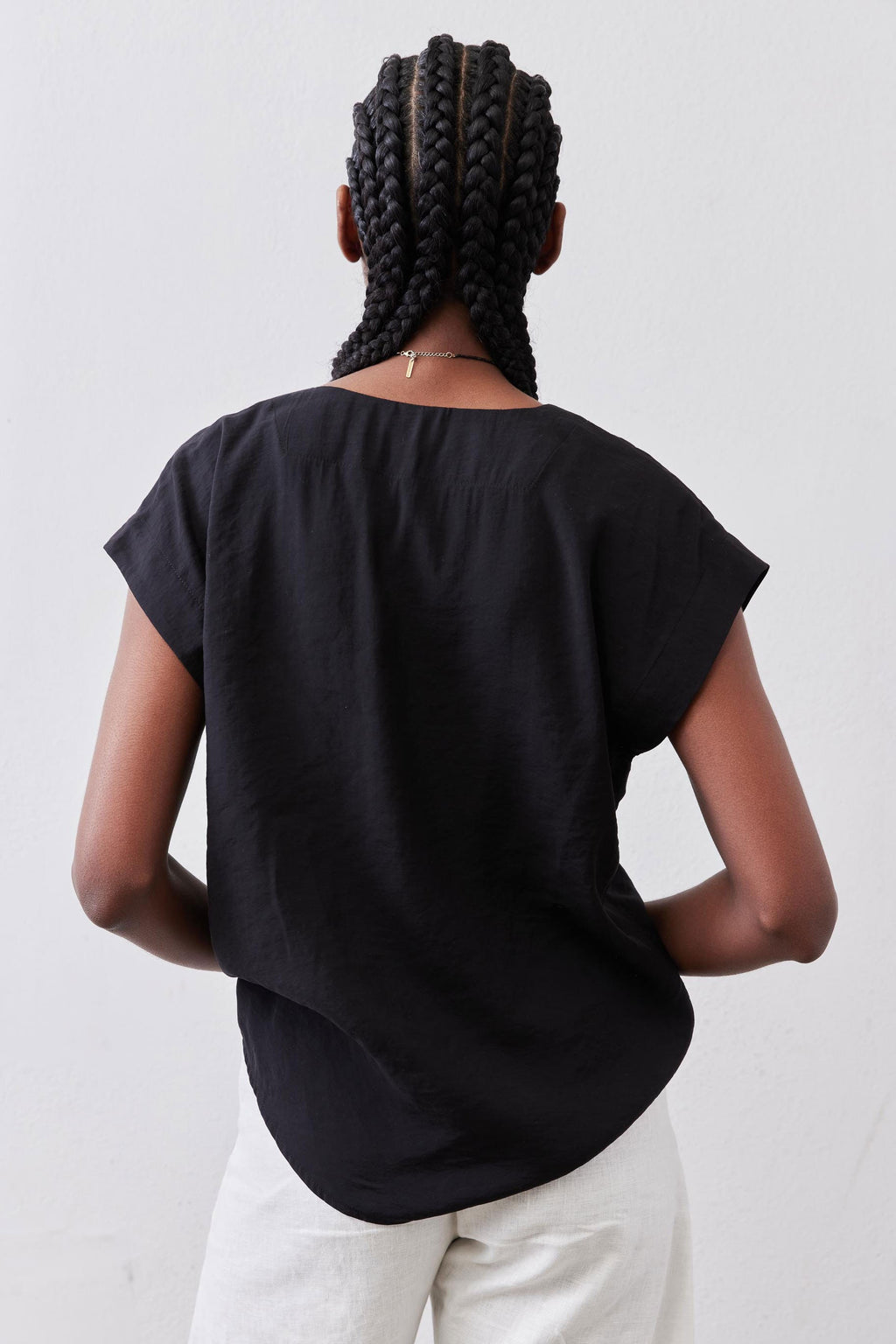Cinched Neck Light Poplin Top