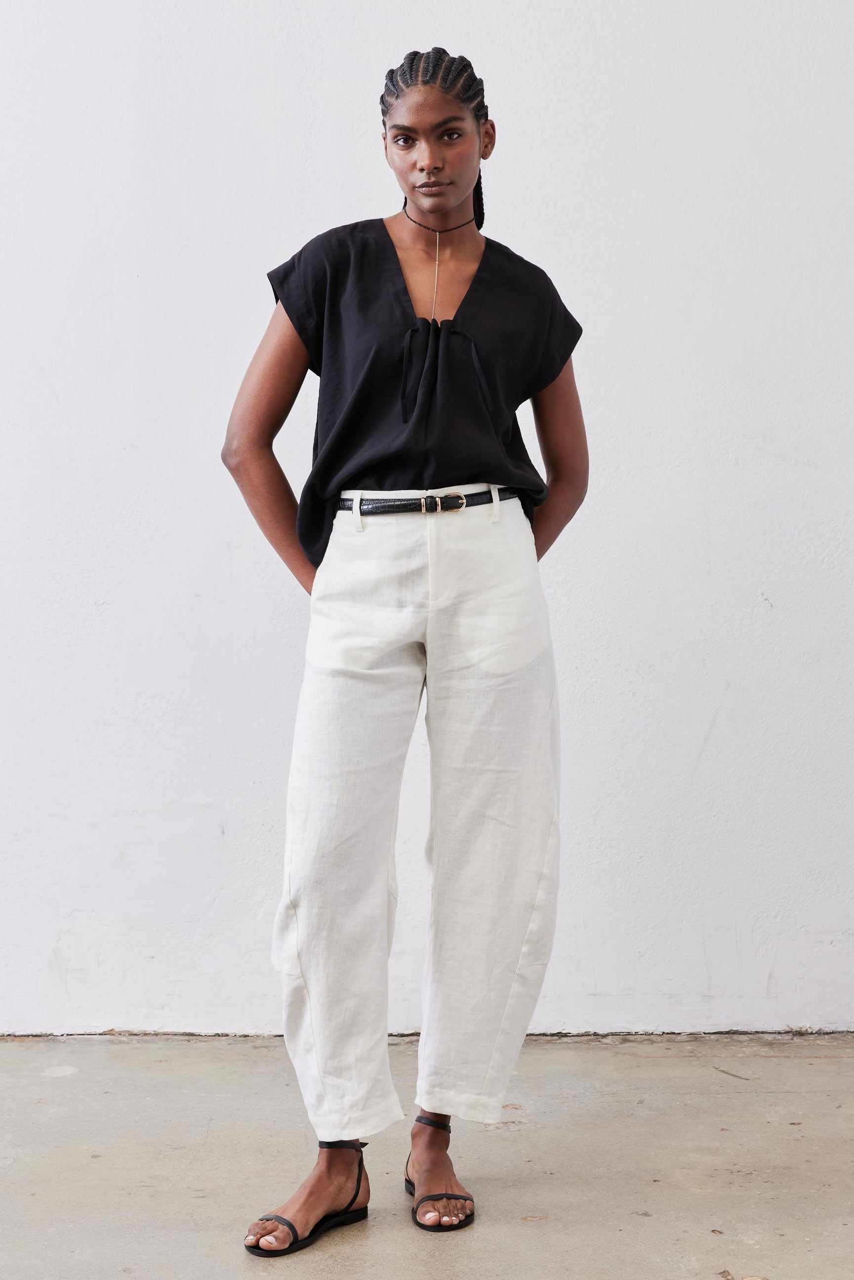 Cinched Neck Light Poplin Top