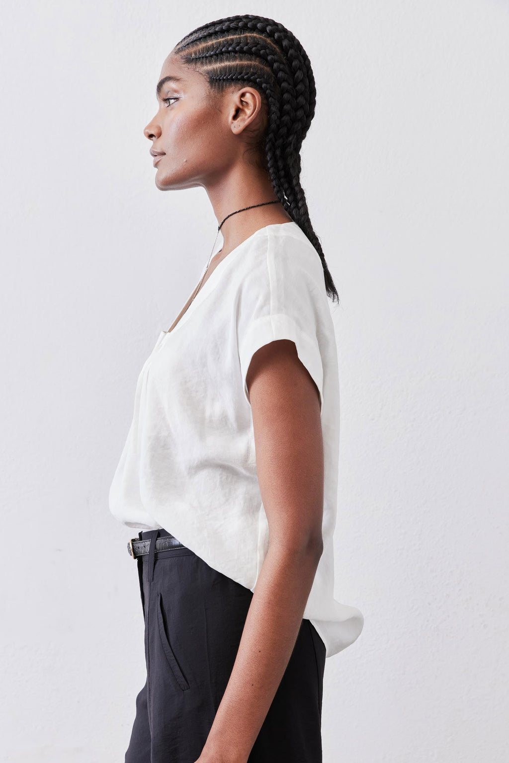 Cinched Neck Light Poplin Top