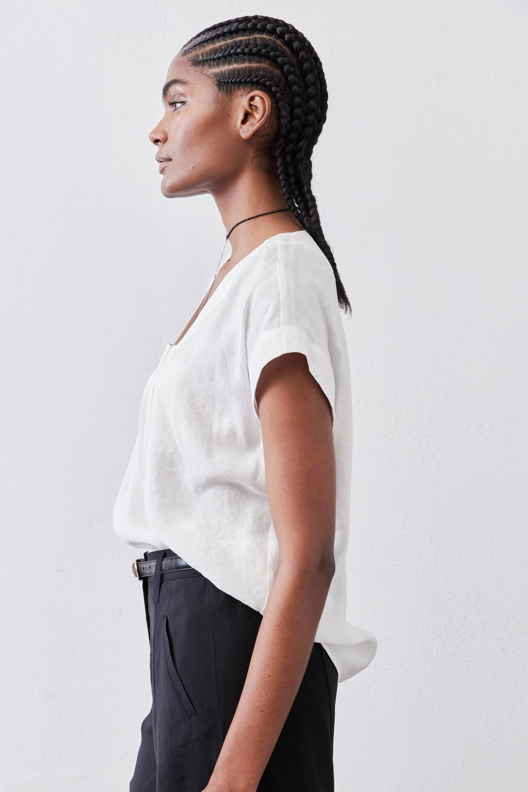 Cinched Neck Light Poplin Top