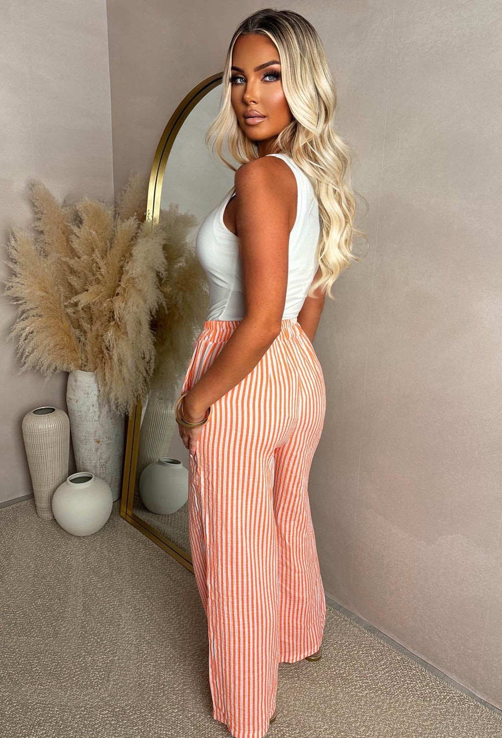 Citrus Bliss Orange Striped Elasticated Waist Trousers