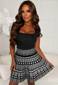 Coco Dreaming Black Knitted Geometric Pleated Mini Skirt
