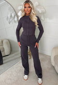 Comfort Me Charcoal Ribbed Long Sleeve Co-Ord Set