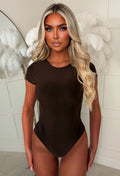 Cool Attire Brown Round Neck Stretch Short Sleeve Bodysuit