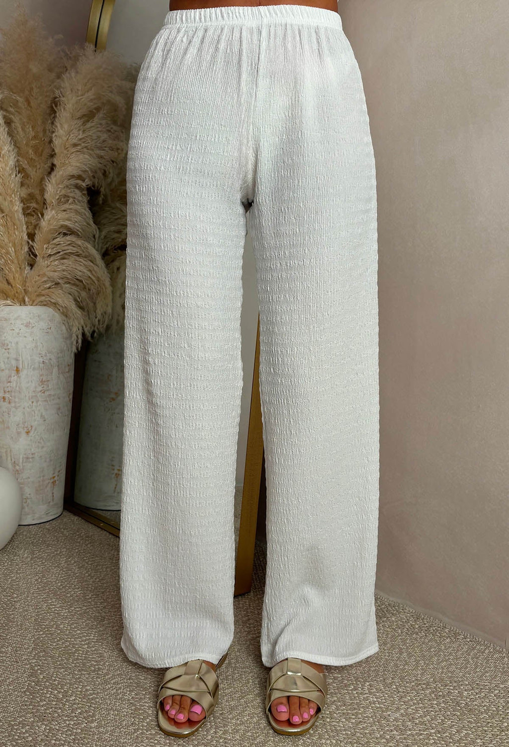 Crimson Crush Cream Straight Leg Stretch Trousers
