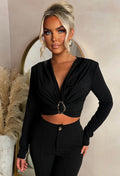 Daring Diva Black Gold Detail Stretch Crop Top