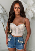 Denim Delight Mid Wash Denim Tassel Shorts