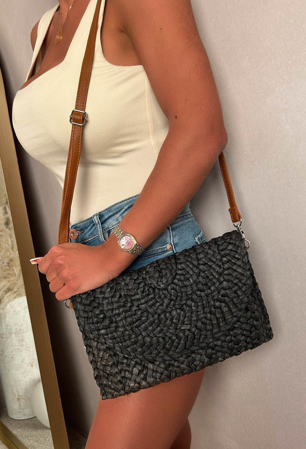 Desert Darling Black Straw Clutch Bag