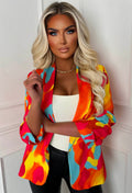 Divine & Juicy Multi Shawl Neck Ruched Sleeve Water Print Blazer