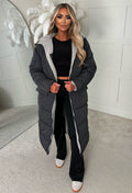Double Trouble Grey Reversible Borg Padded Puffer Coat