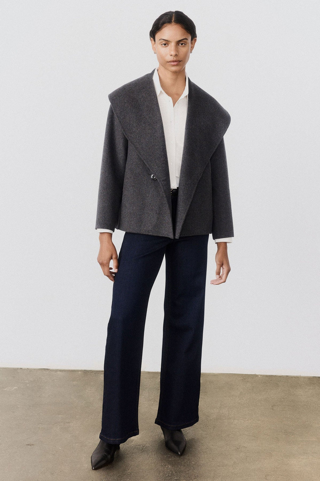 Double-Faced Cropped Wool Coat