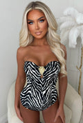 Enchant Me Black Zebra Gold Detail Bandeau Stretch Bodysuit