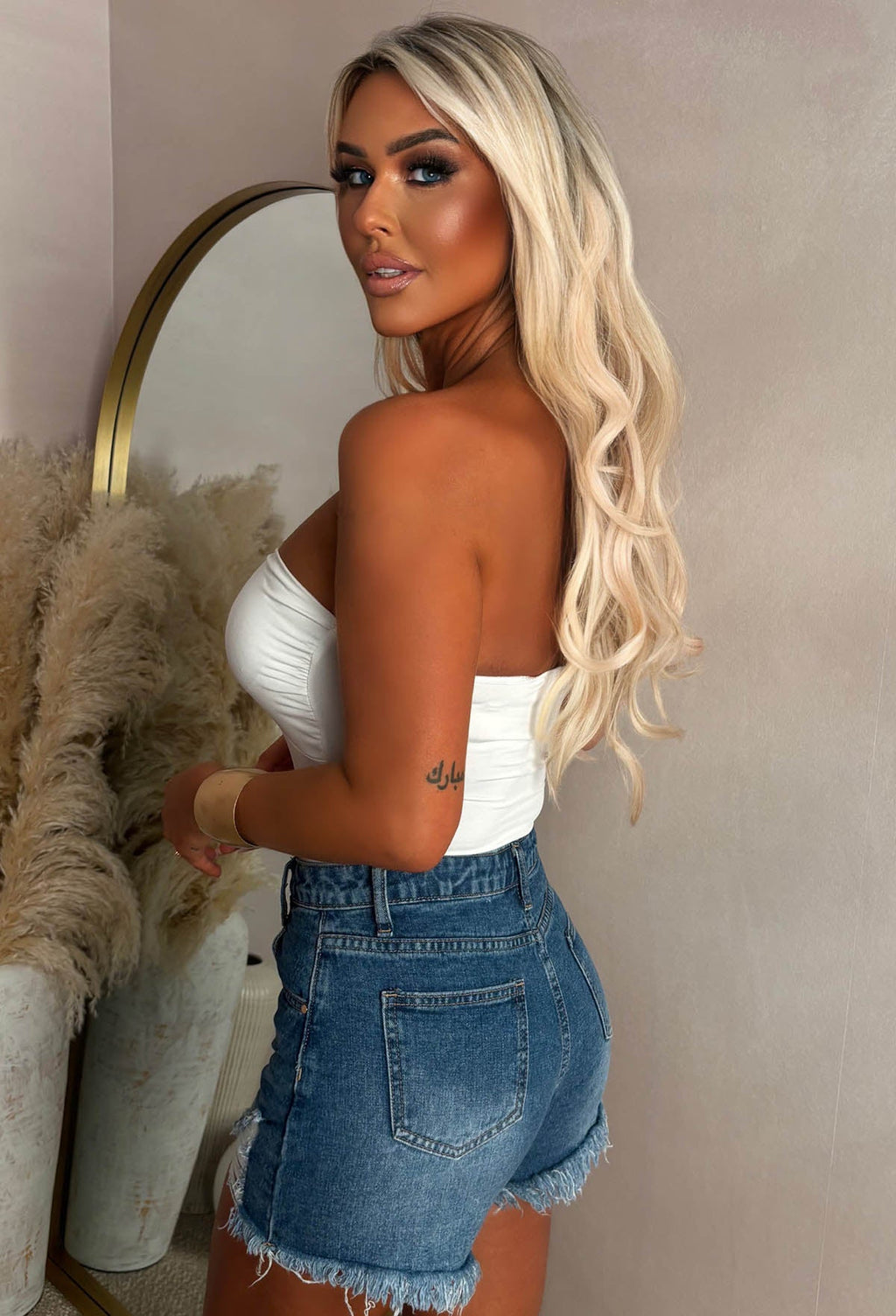 Enchant Me White Gold Detail Bandeau Stretch Bodysuit