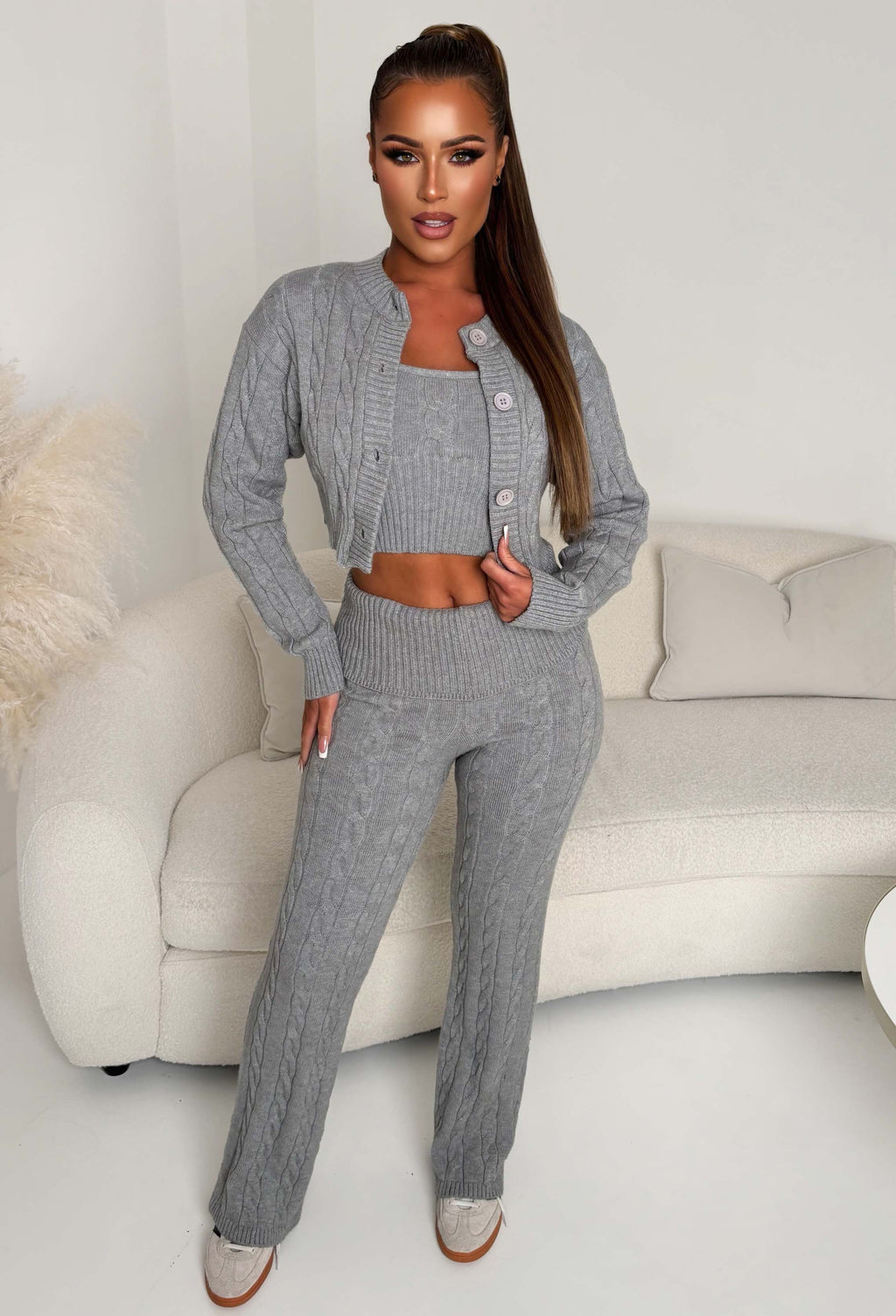 Enchanting Embrace Grey Marl Cable Knitted Lounge Cardigan