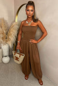 Endless Summer Brown Shirred Bandeau Harem Jumpsuit