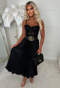 Everyday Goddess Black Satin Stretch Pleated Skirt