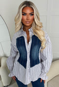 Feel My Love Blue Denim Bodice Striped Shirt