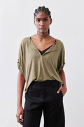 Half Button Elbow Sleeve Top
