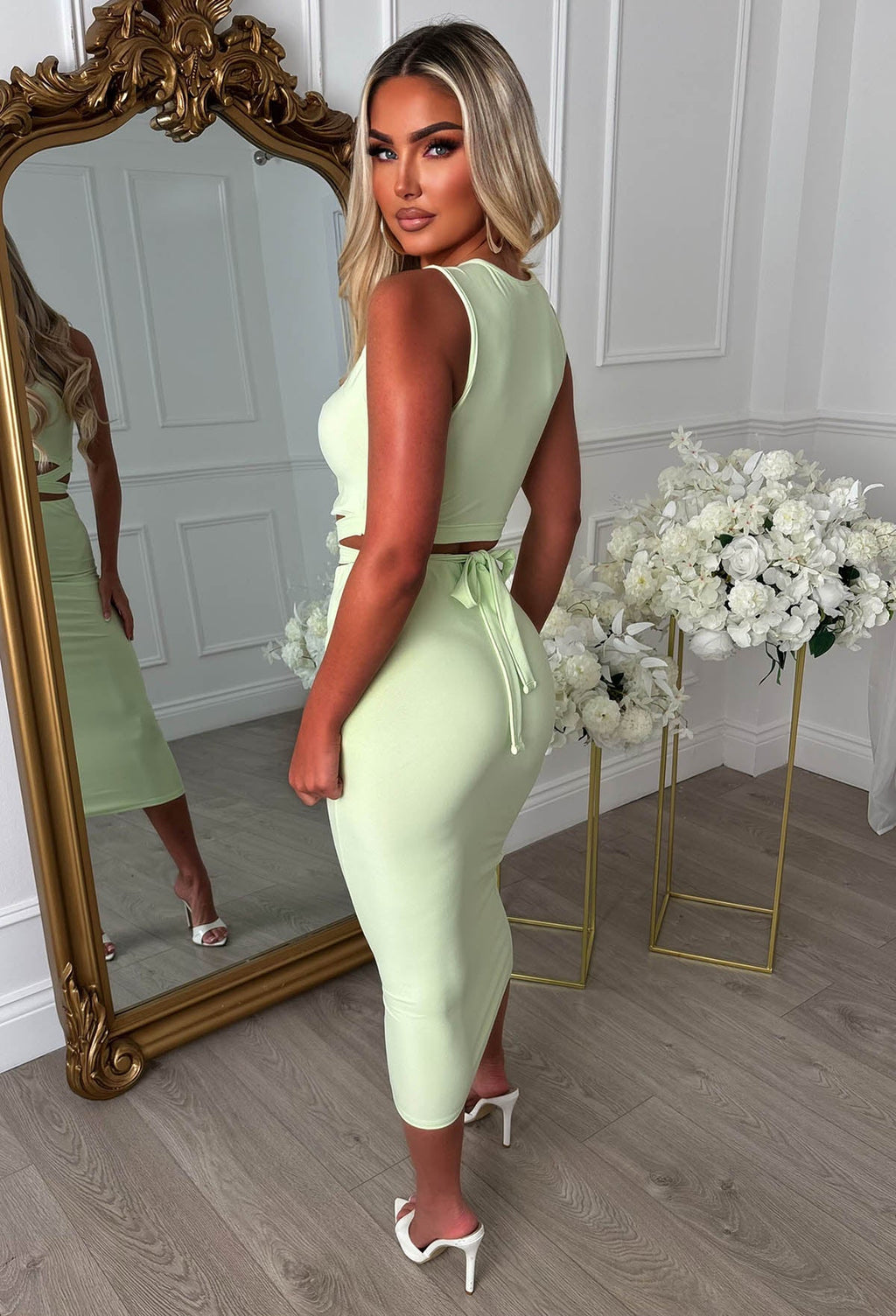 A Match Up Lime Midi Wrap Around Co-Ord Set