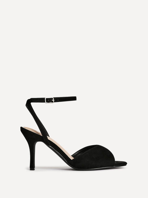 Parlour Black Faux Suede Peep Toe Heels