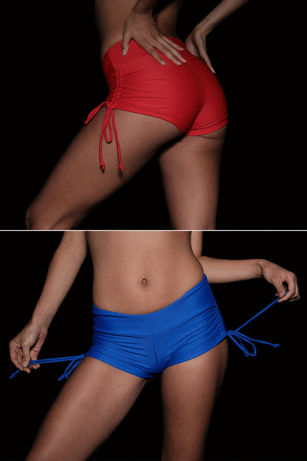 RNT334 - Nylon Tricot Ruched Side Tie Shorts