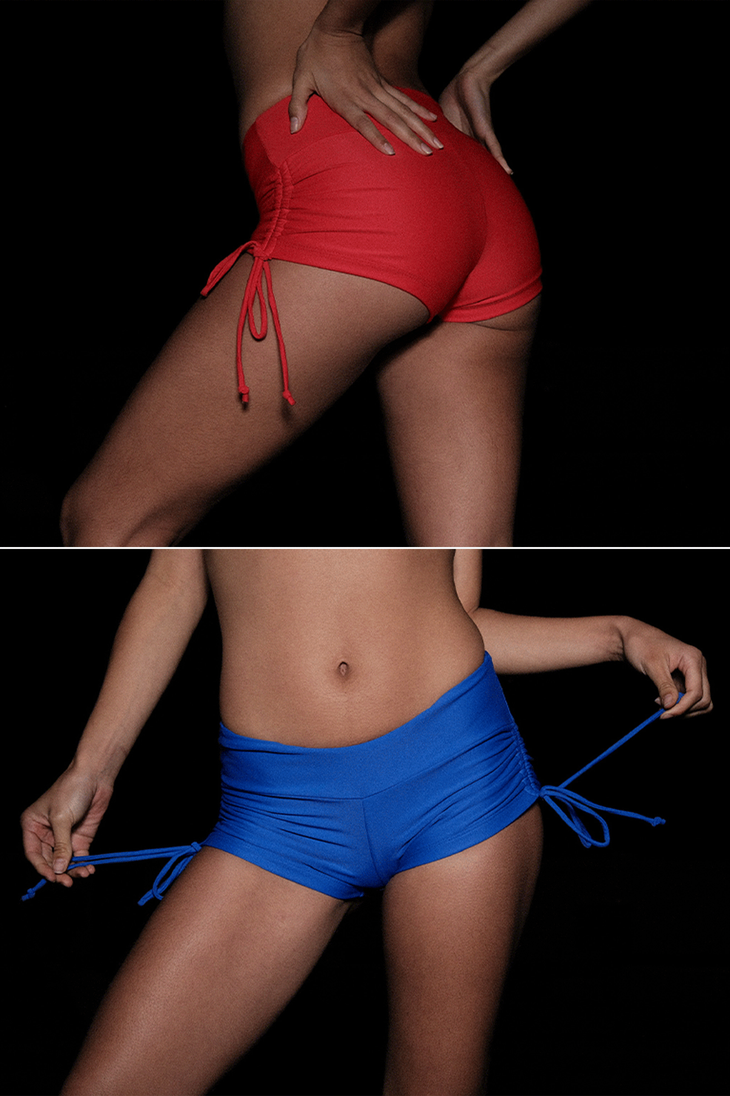 RNT334 - Nylon Tricot Ruched Side Tie Shorts