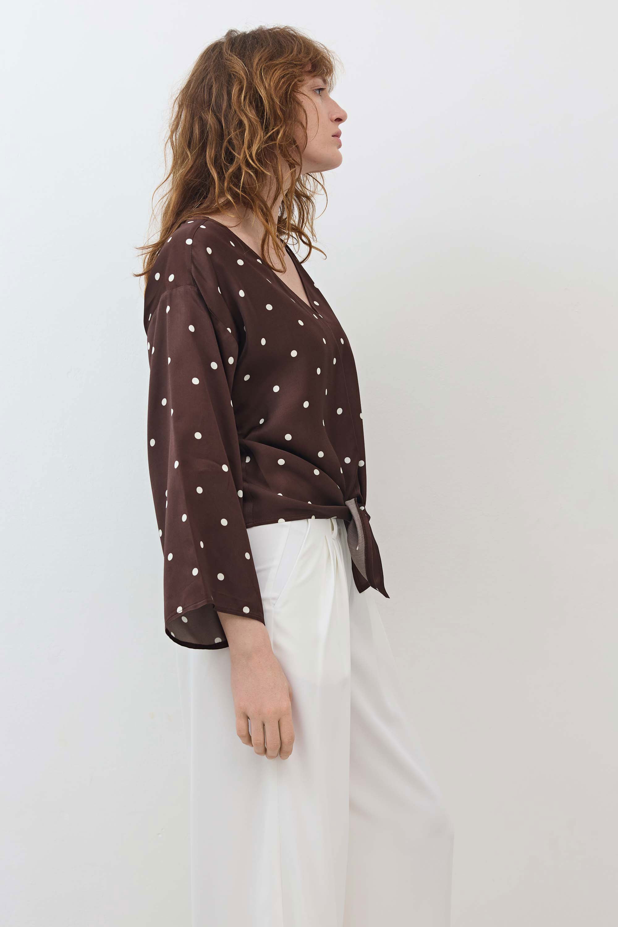 Silky Tie Front Blouse
