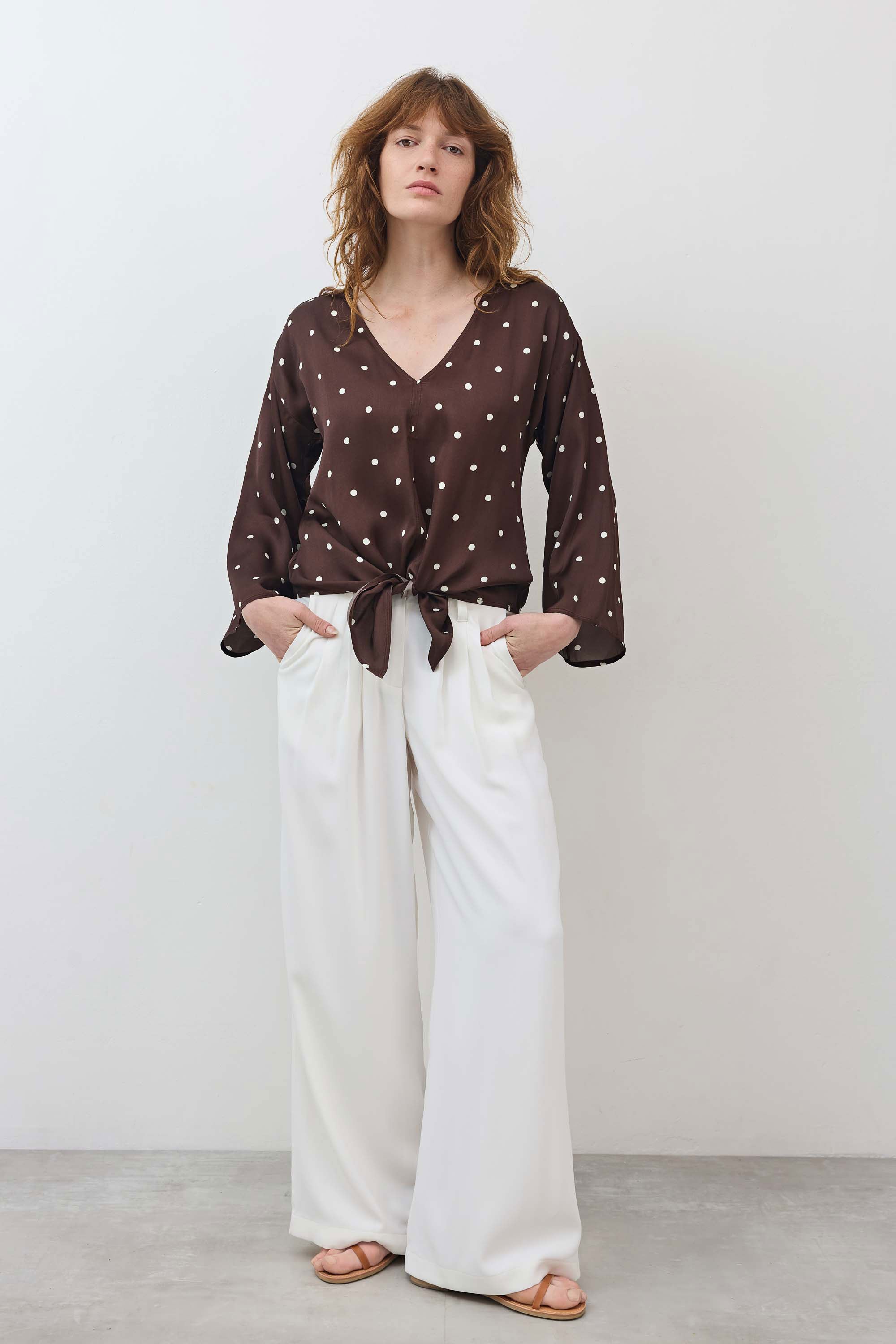 Silky Tie Front Blouse