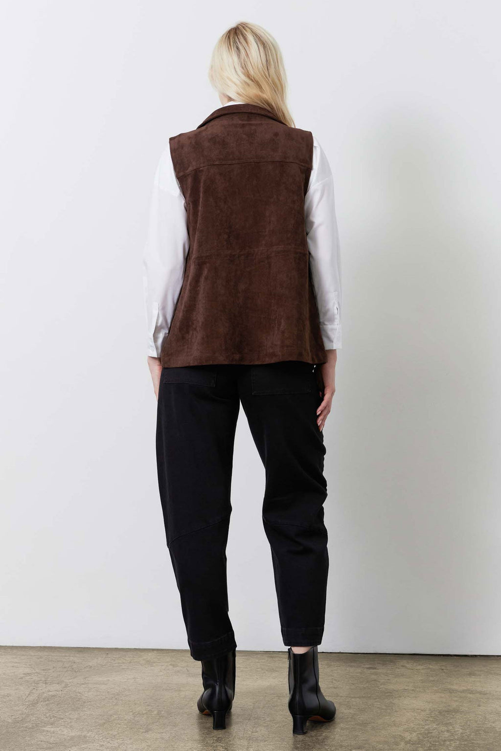 Long Vegan Suede Cargo Vest