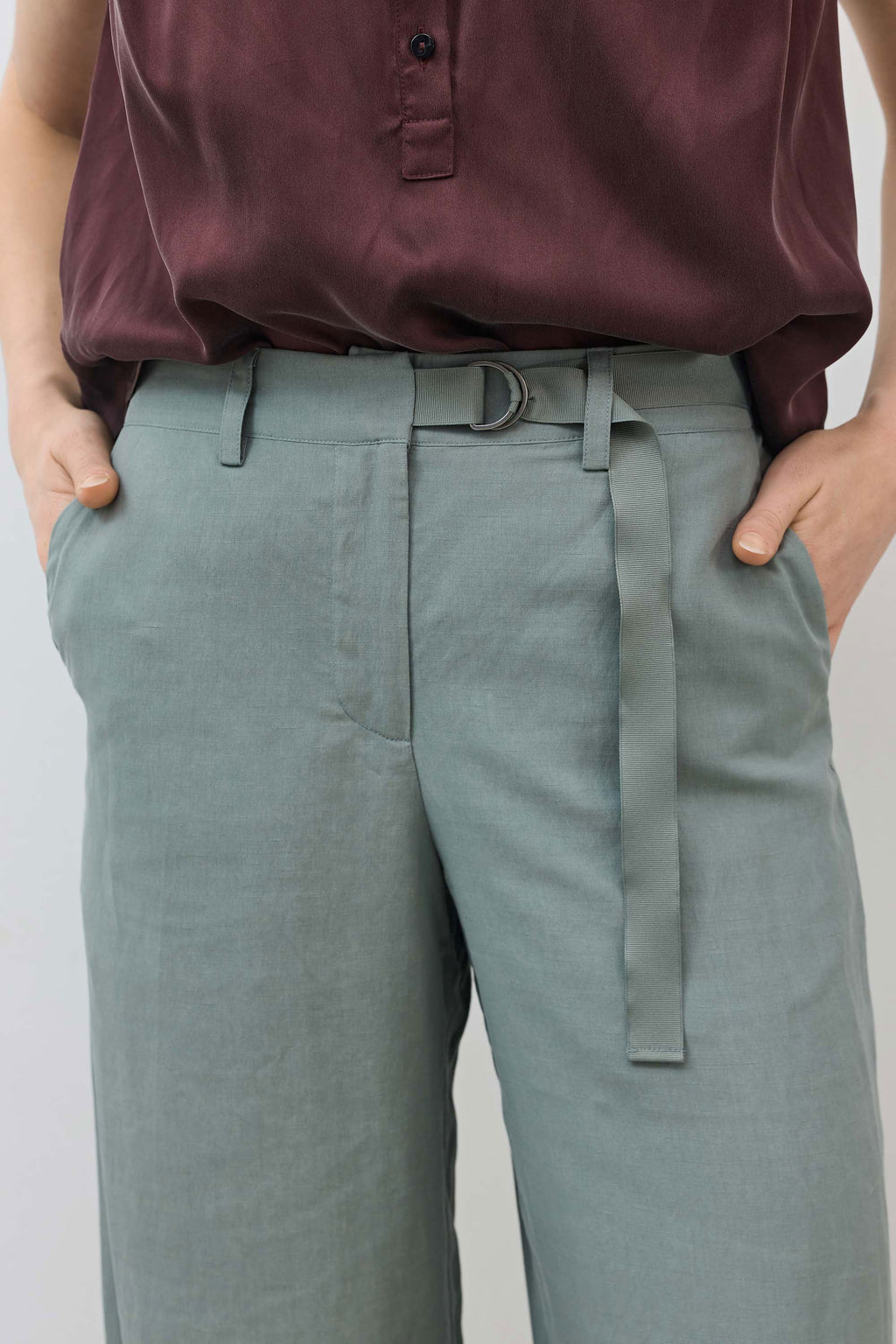 The Belted Wide Leg Silk Linen Trousers